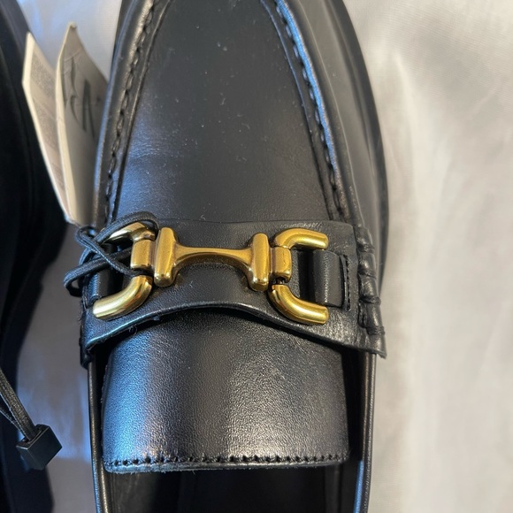 Lug Sole Black Leather Loafers with gold metal detail - Picture 10 of 13